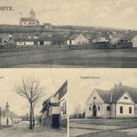 Celkový pohled, střed obce, Turnhalle (asi 1912) 